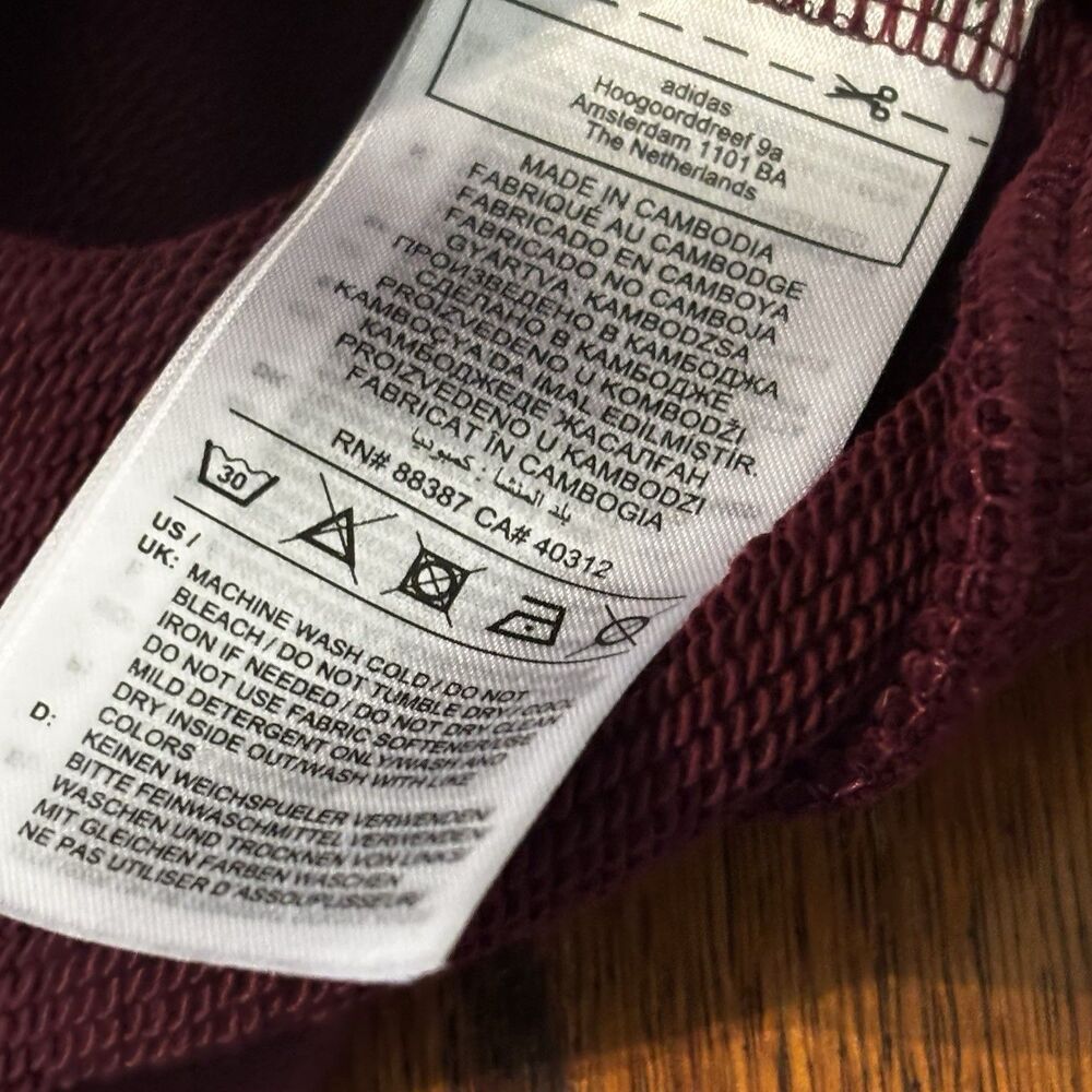 Adidas Adicolor Leopard Logo Cropped Hoodie Sweatshirt Burgundy Women's Size M - Picture 8 of 11